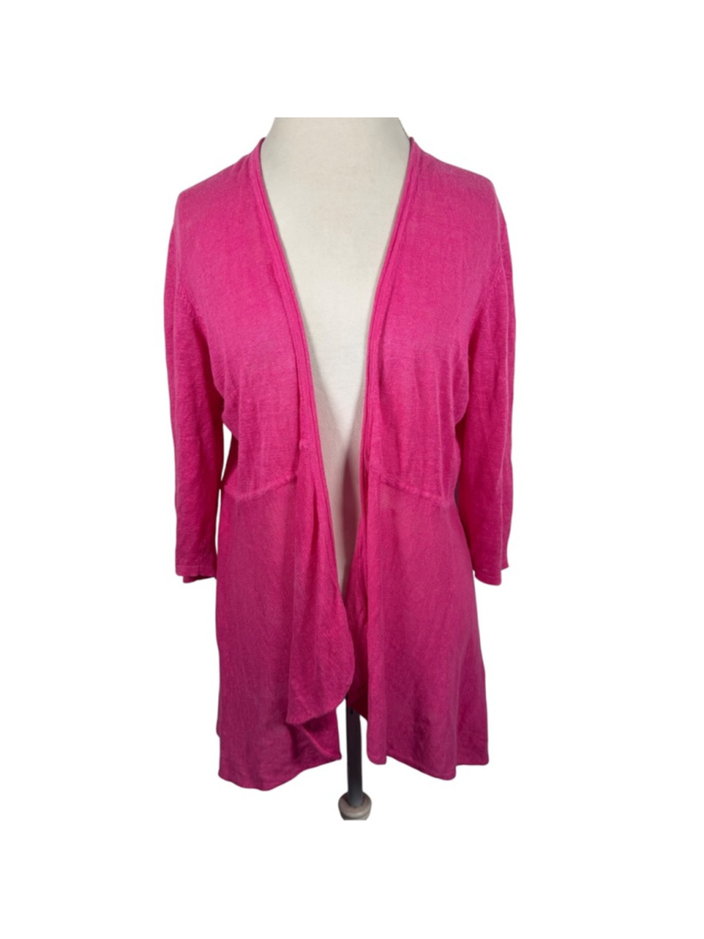 Eileen Fisher System Organic Linen Open Waterfall Drape Front Cardigan Size L - Picture 2 of 11